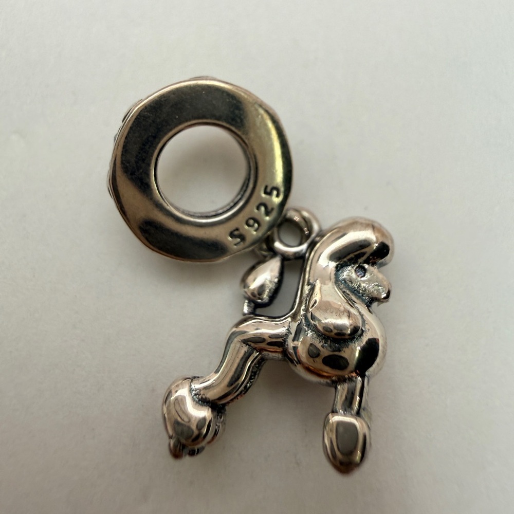 Sterling Silver Poodle Dangle Charm with Pavé Bail – S925